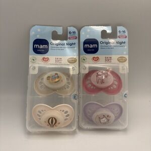 MAM Pacifier Binky Original Night 6-16m Glow In The Dark Soother 2 Pack -4 Total